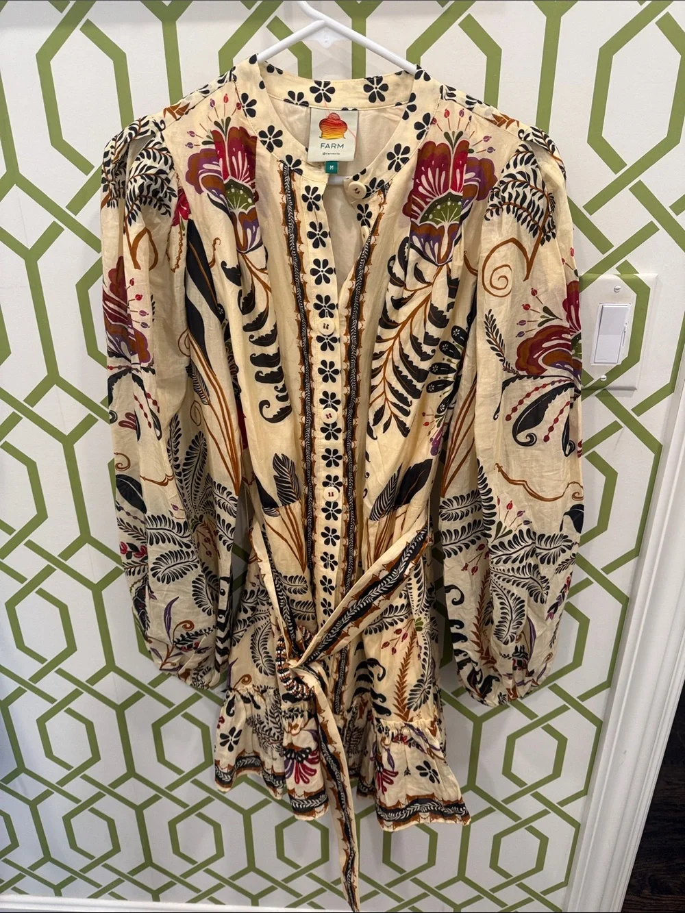 FARM Rio Cream Floral-Paisley Tie-Waist Darling Dress with Multicolor Accents - Picture 3 of 6